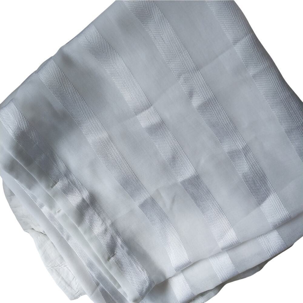 FRESH, AIRY WHITEST WHITE SHEER RIBBON HORIZONTAL STRIPED FABRIC SHOWER CURTAIN!